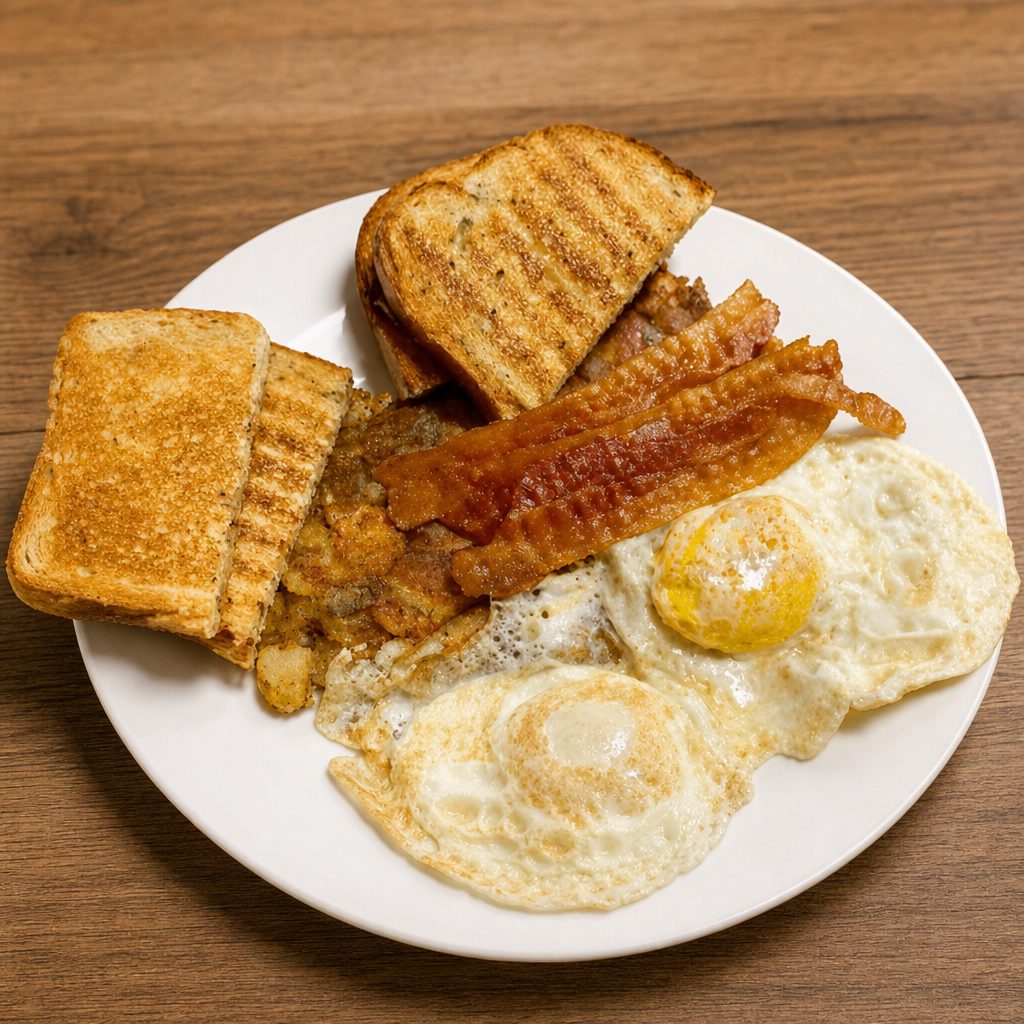 2 Eggs, Meat, Toast & Homefries.